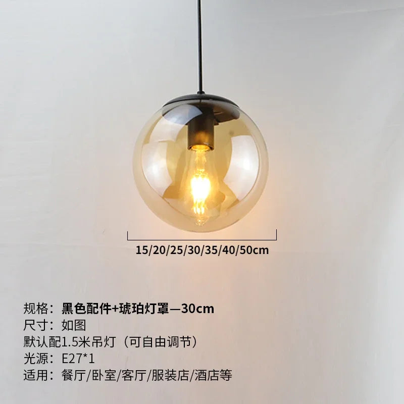 Modern Simple Glass Chandelier Bar Counter Restaurant Gold Hanging Lights Silver Metal Amber Ashtray Ball Glass Suspension Lamp