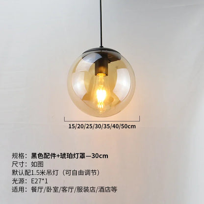 Modern Simple Glass Chandelier Bar Counter Restaurant Gold Hanging Lights Silver Metal Amber Ashtray Ball Glass Suspension Lamp