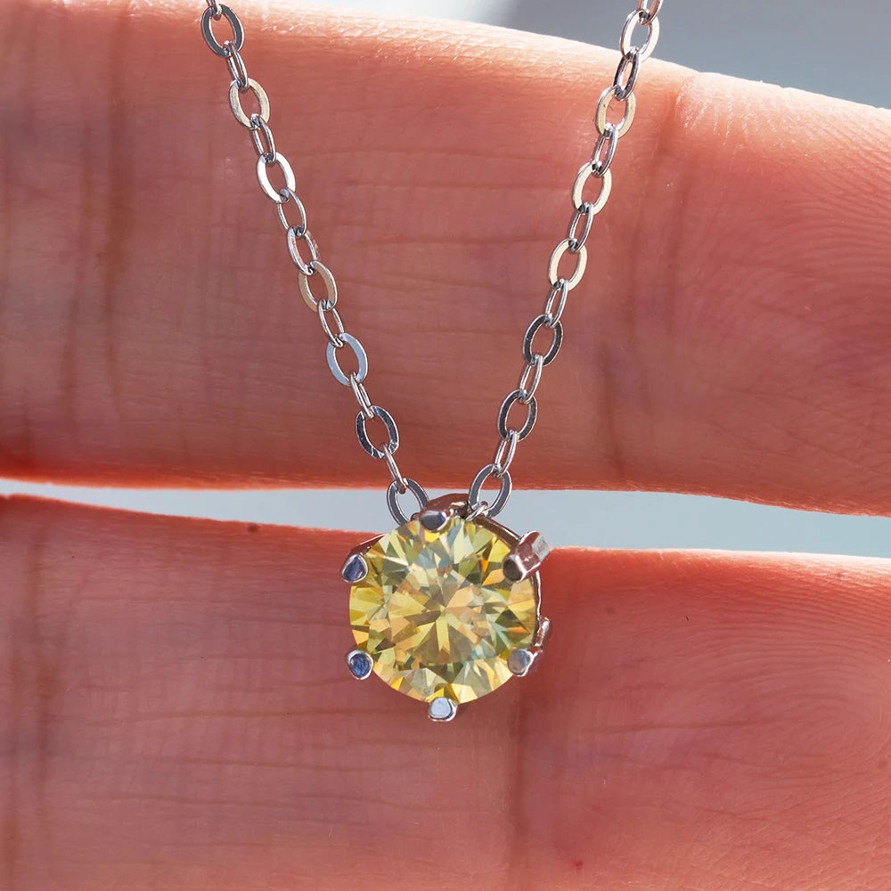JoyceJelly 1CT VVS D Moissanite Necklace For Women Six Prong Simulated Diamond Pendant 925 Sterling Silver Wedding Fine Jewelry