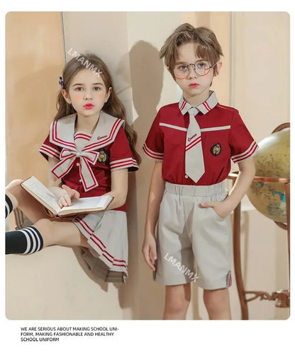 Kid Korean Japanese Striped School Uniform for Girls Boys Sailor Collar T Shirt Pleated Skirt Shorts Bow Clothes Student Outfit
