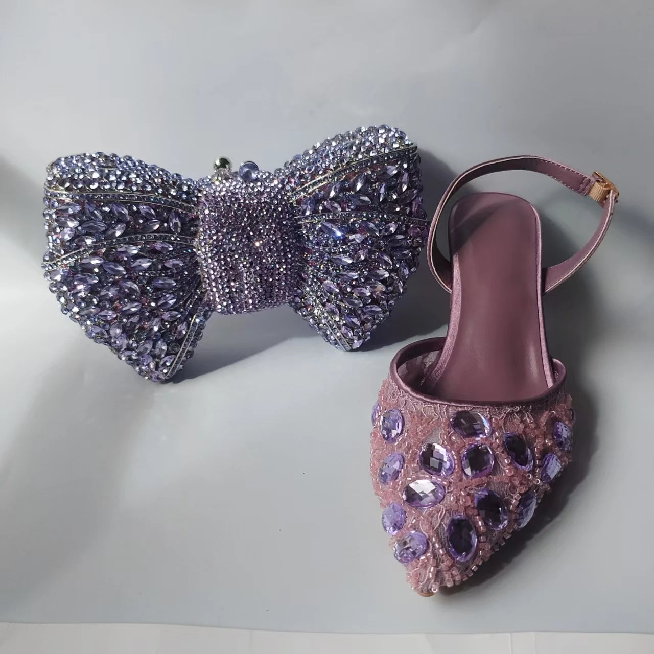 INSIGHTLINK Lady Stones Shoes and Bag Sets for Evening Purses Party Rhinestone Luxury Heels Sandals Set for Party Elegant Pumps