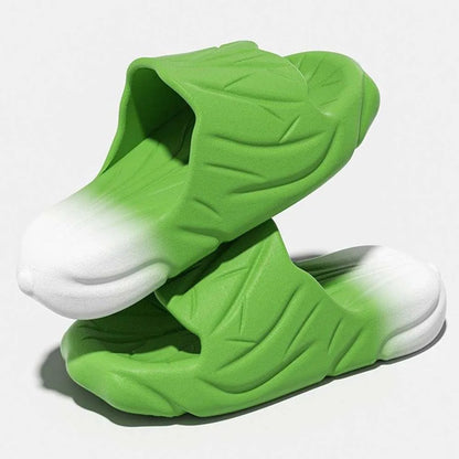 SHAJI Cute Cartoon Vegetable Cabbage Slides Unisex Couple Cloud Slippers EVA Thick Platform Cozy Non Slip Footwear Summer Indoor