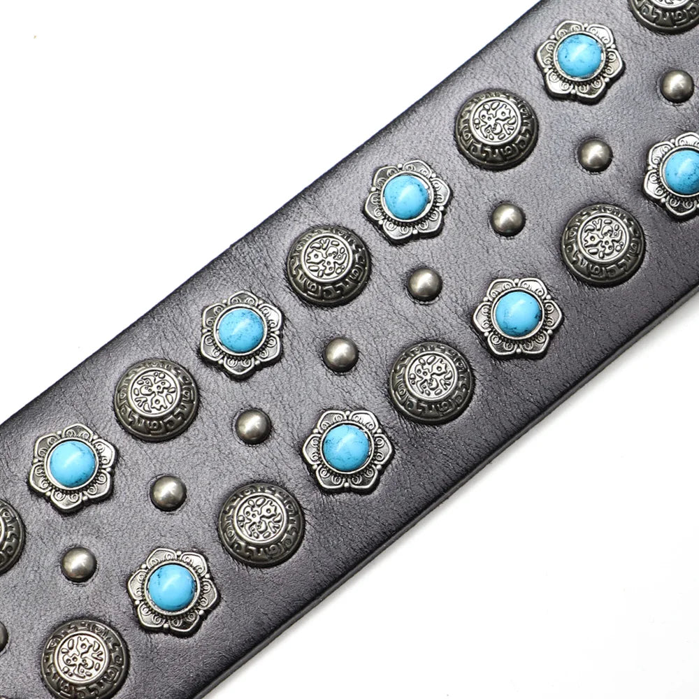 Genuine Leather Big Dog Collar 2inch Wide Diamond Dog Collars Durable Spike Pet Necklace Luxury for Medium Large Dogs Pitbull