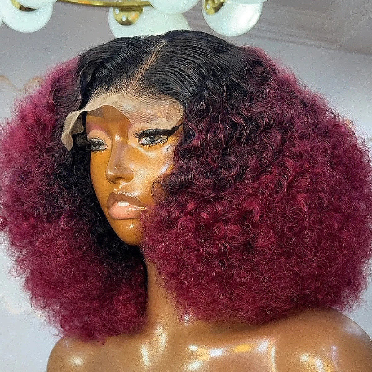 450 High Density 1B/99J Colored Afro Kinky Curly 13x4 HD Lace Front Wigs Preplucked Burgundy Red Bob Frontal Wig 100% Human Hair