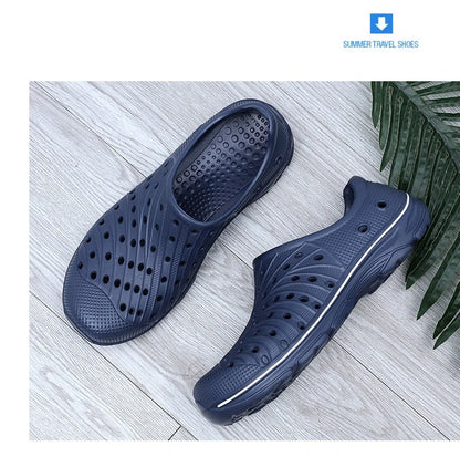Crestar Men's Clogs Sandals Summer Holes Breathable Garden Home Sandals Fashion Outdoor Antiskid Sole Beach Slides Solid Color