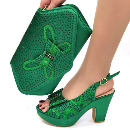 Newest Coming Pointed Toe Italian Design Italian Women Shoes Matching Bags in Silver Color for Wedding Nigerian Ladies Sandals