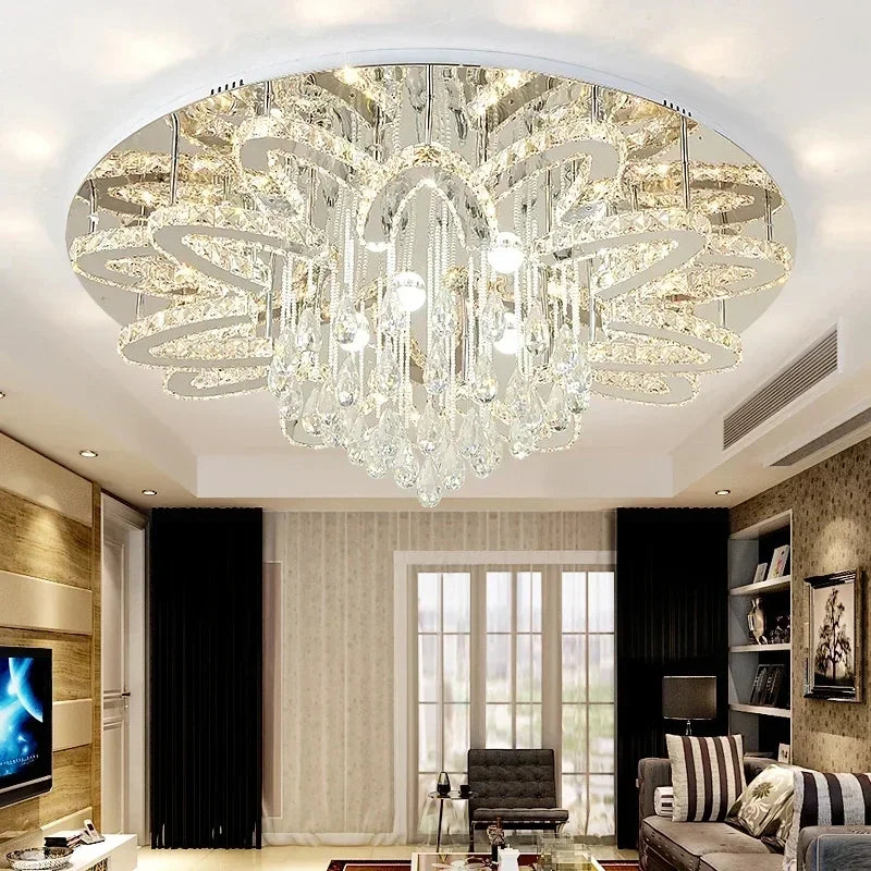 LED Modern Crystal Stainless Steel Round Dimmable RGB Chandelier Lighting Lamparas De Techo For Foyer Living Room Bedroom