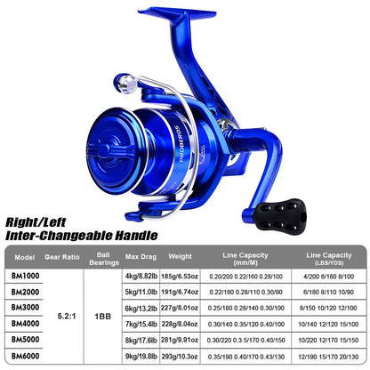 Spinning Fishing Reel 1000-6000 5.2:1 1BB 9KG Max Drag Left Right Handle Long Cast Freshwater Carp Rock Lure Fishing Tackle