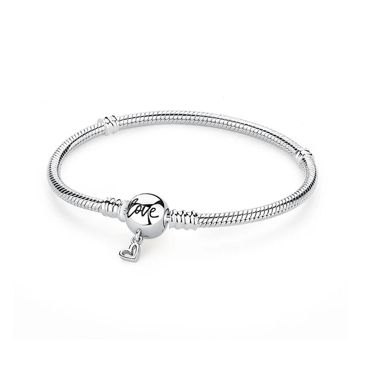 Original 925 Sterling Silver Bracelets Bangles Love Heart Clip Charms Beads Snake Chains For Women Rose Gold DIY Luxury Jewelry