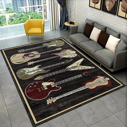1pc Musical Instruments Guitar Pattern Area Rug Living Room Floor Mat Carpet Corridor Door Mat Porch Carpet Home Room Decor