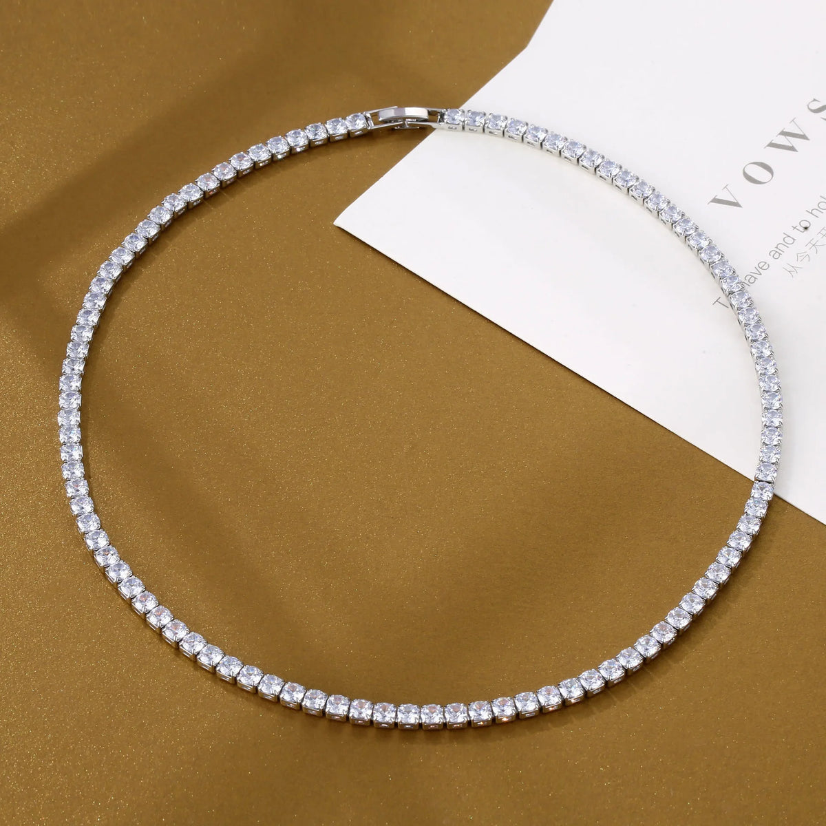 Trendy 4mm Moissanite Cz Tennis Necklace For Women 18K Gold Sparking Rhinestone Choker Chain Wedding Jewelry