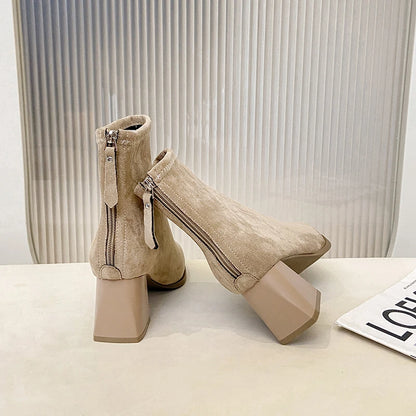 Winter Women Thick Heel Ankle Boots Fashion Pointed Toe Mordern Short Booties Street Style Party Stripper Female Shoes