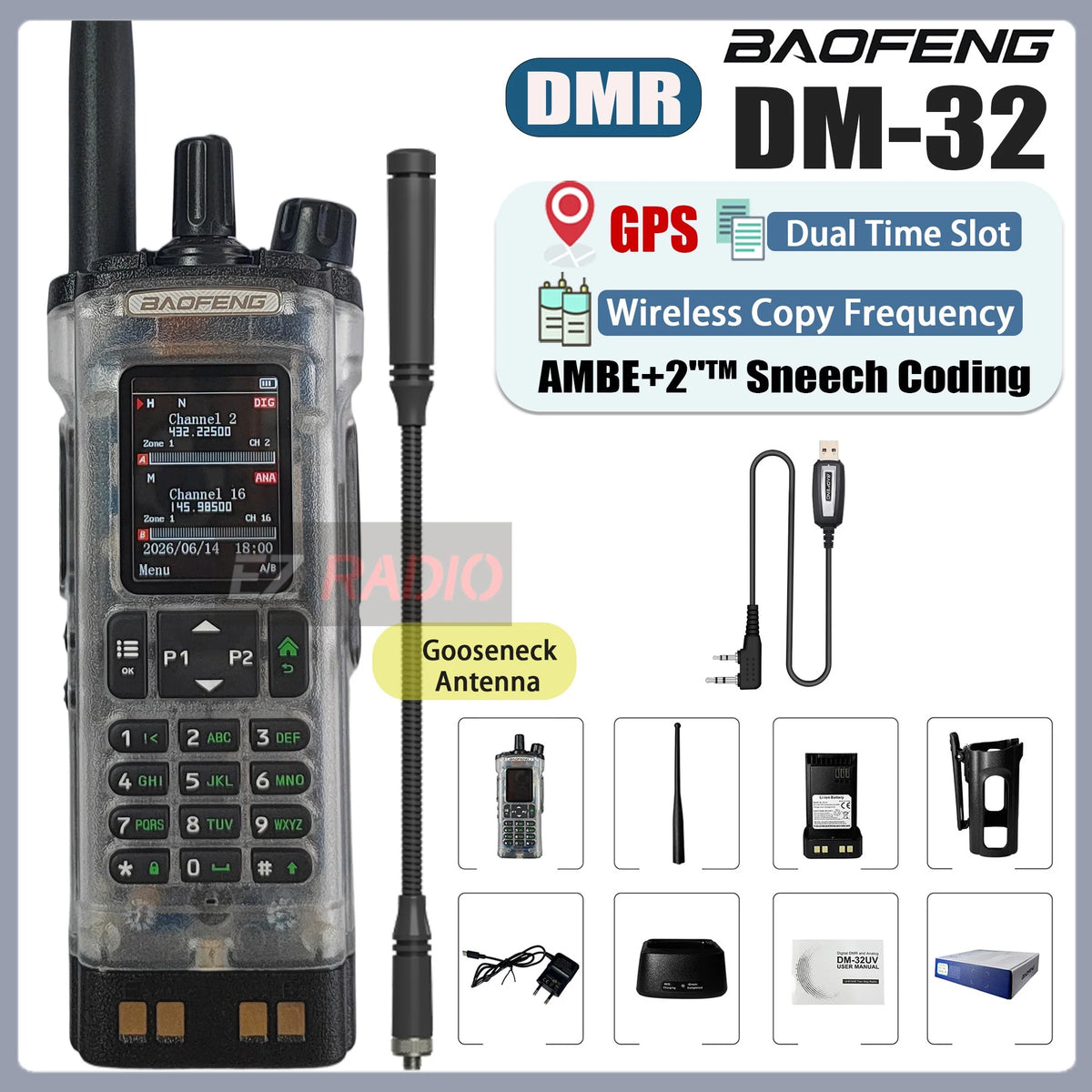 Transparent Baofeng Radio DM 32UV DMR Digital Wireless Walkie Talkie With AES256 Encryption For Long Range Secure Contact skiing