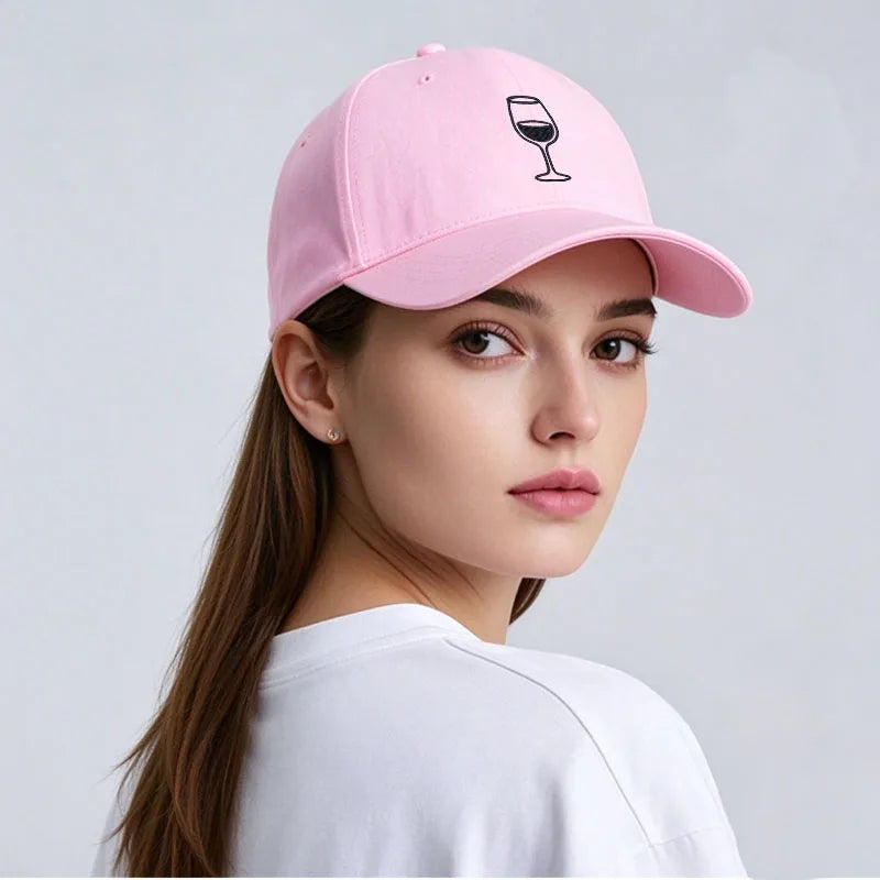 Wine Glass Embroidery Baseball Cap For Men Women Soft Cotton Adjustable Dad Hat Unisex Casual Sport Visor Golf Caps
