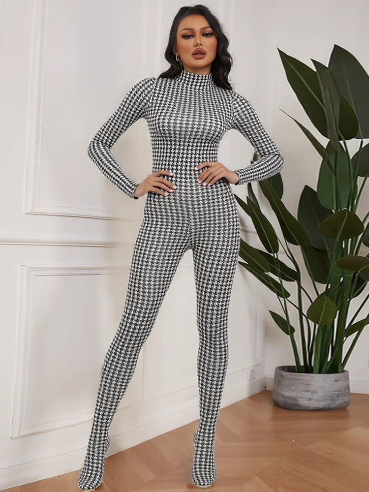 Sisterlinda Peach Buttocks Patchwork Jumpsuits Woman Turtleneck Full Sleeve Skinny Midnight Club Party Coquette Hipster Overalls