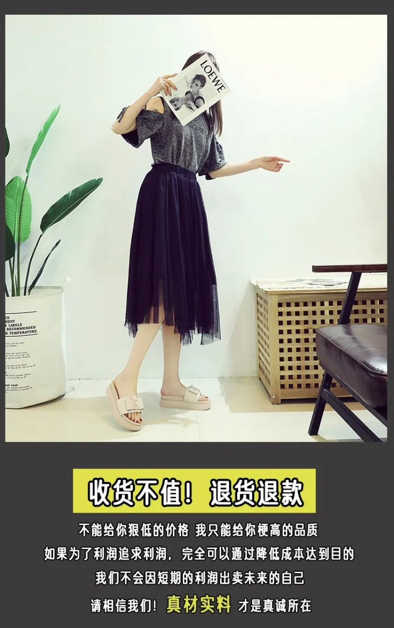 2025 Summer New Women's Fashion Letter Designer Sandals Casual Thick Bottom Round Toe Leather Beach Shoes Женские Сандалии