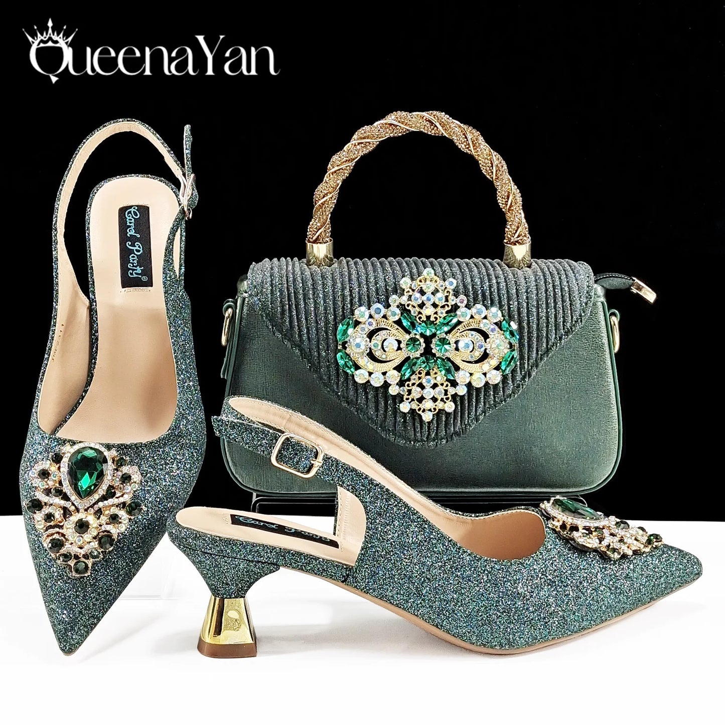 QSGFC Hot Selling INS Pointed-Toe Luxury Style Women High Heels Sandal With Bag Set Orange color Color For Wedding Party