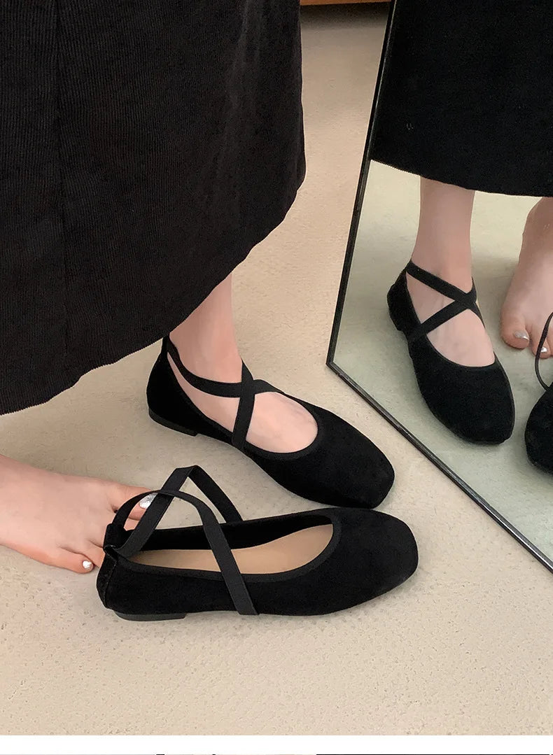 Ladies Ballet Shallow Flat Shoes Women's Retro Mary Jane Shoes Luxury Soft Sole Shoe Women Cross Strap Flats Zapatos Mujer 2025