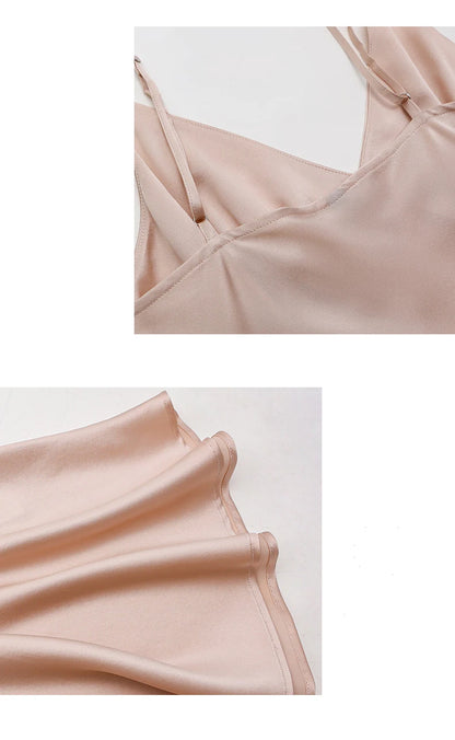 19 Momme 100% Mulberry Silk Nightgown V-Neck Sexy Cami Slip Dress Women Loungewear Sleepwear Breathable