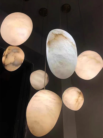Natural Marble Art Pendant Lights Stone Lustre Copper LED Indoor Room Hanging Lamps For Ceiling Hall Stair Luxury Home Decor