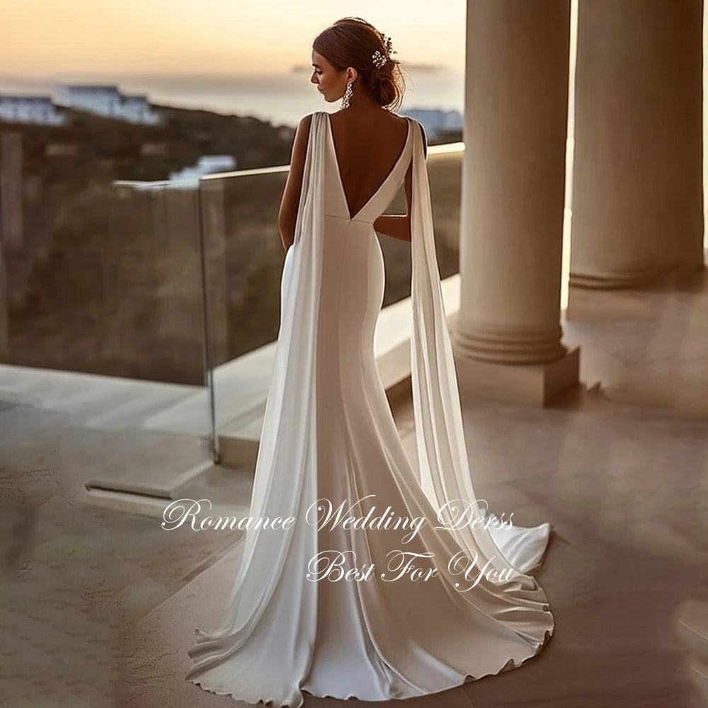 Sexy Pleat Spaghetti Straps Mermaid Wedding Dress 2026 Sleeveless Open Back Deep V-Neck Bridal Gown Vestidos De Novia Customized