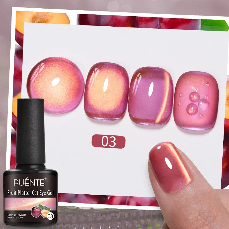 7.5ML Summer Fruit Series Cat Magnetic Gel Nail Polish Green Purple Pink Cat Eye Gel Soak Off UV Nail Art Varnish For Manicure