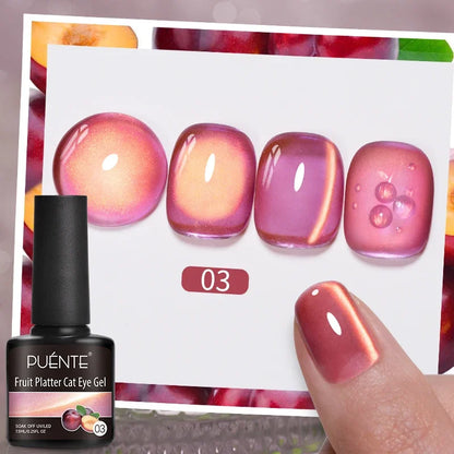 7.5ML Summer Fruit Series Cat Magnetic Gel Nail Polish Green Purple Pink Cat Eye Gel Soak Off UV Nail Art Varnish For Manicure