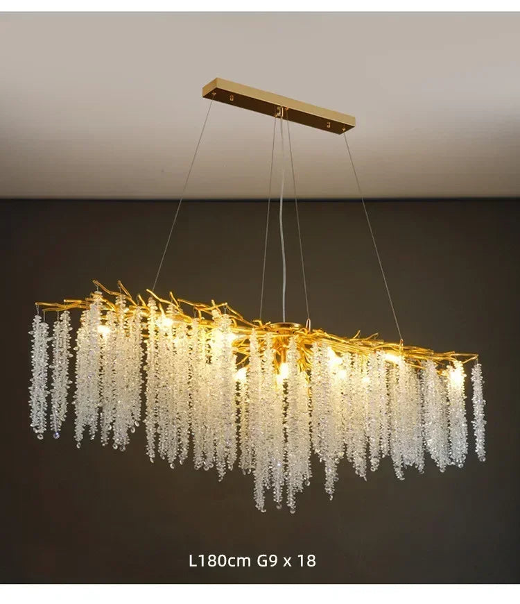 Modern Luxury Gold Branch Tassel Crystal LED Pendant Light Dining Room Living Room Indoor Home Decoration Atmosphere Fixtures