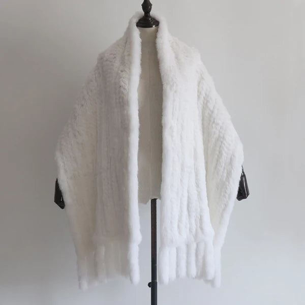 Winter Women Fashion Real Rabbit Fur Shawl 100% Natural Quality Rabbit Fur Scarf Female Hand Knitted Rabbit Fur Poncho Scarves
