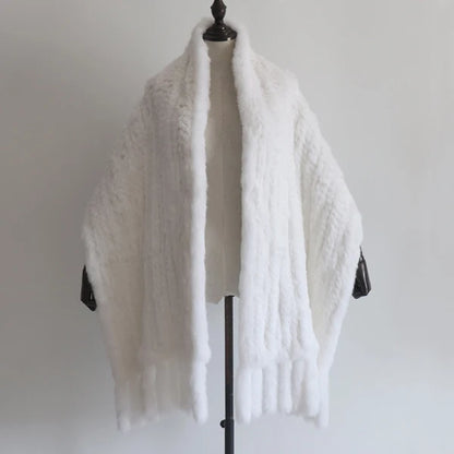 Winter Women Fashion Real Rabbit Fur Shawl 100% Natural Quality Rabbit Fur Scarf Female Hand Knitted Rabbit Fur Poncho Scarves