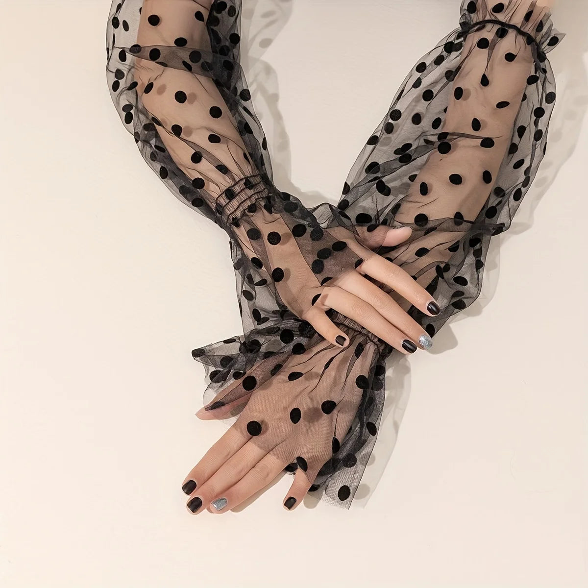 Summer Thin Mesh Sun Protection Sleeve for Women's Dress Decoration, Long Sleeve for Wedding Dress Accessories, Black Dots