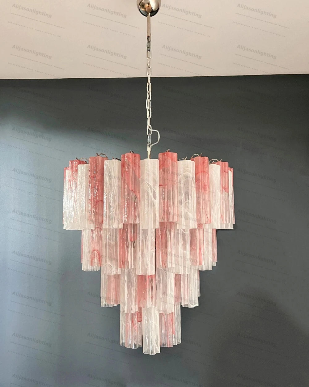 Elevate Your Living Room With Our Textured Pink White Glass 2026 Chandelier High-end Pendant Light Gold Chrome Dimming Function