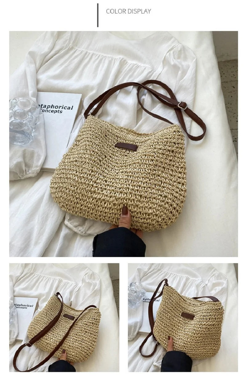 Ladies Fashion Summer Straw Crossbody Bag Women Beach Holiday Shopping Woven Shoulder Handbag Messenger Purses For Women Bags