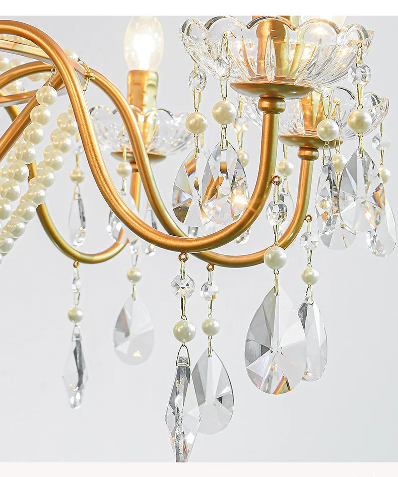French Candle E14 Led Chandelier Villa Stairs Pearl Crystal Led Pendant Lights Hotel Art Decor Suspend Light Led Luminarias