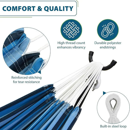 Double Cotton Hammock with Steel Stand, 450 lb Capacity, Carry Bag