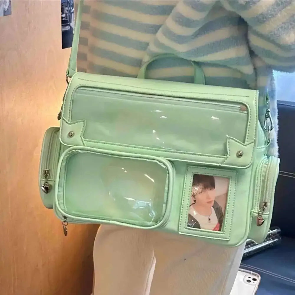 New Y2K Cute Ita Bag Harajuku Girl Transparent Pocket Large Capacity Crossbody Bag Lolita DIY Badge Display Casual Shoulder Bags