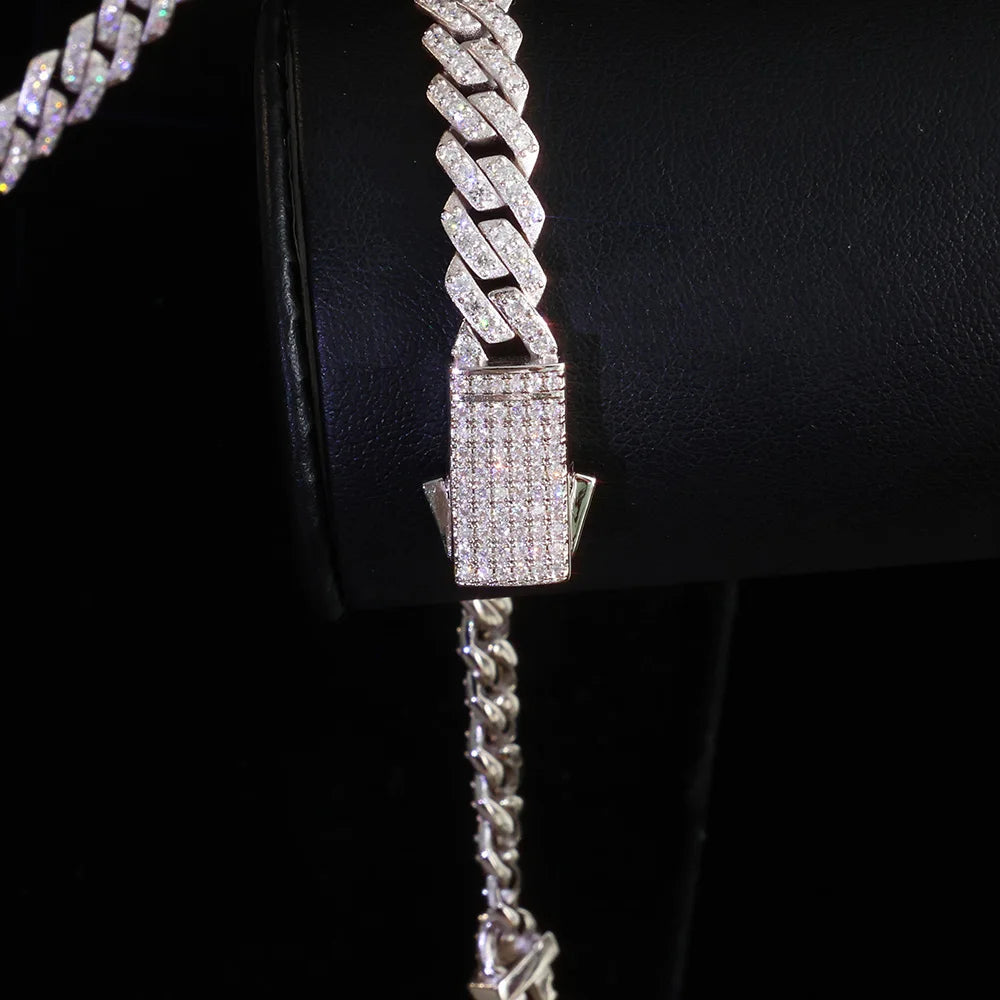 925 Silver 8mm Prong Moissanite Cuban Link Chain Iced Out 1Row Pass Diamond Tester VVS Sterling Silver Necklace Bracelet
