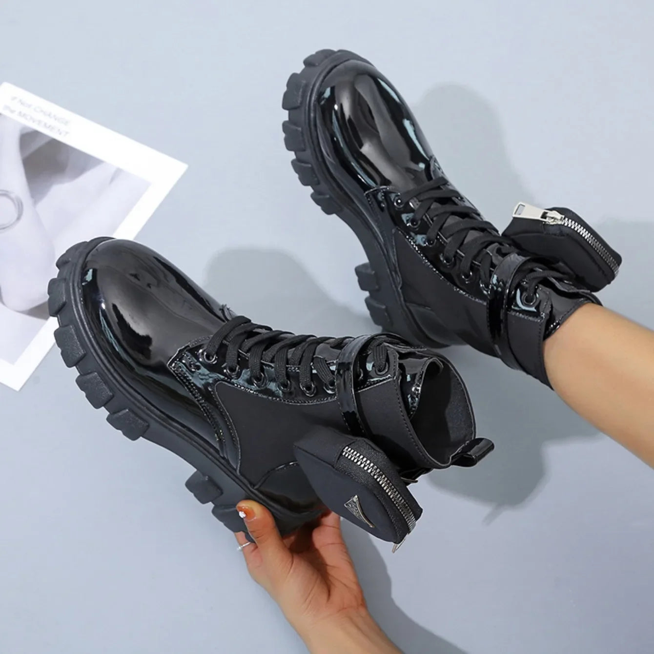 Platform New Women Boots Motorcycle Shoes Woman Leather Minimalist Classic Punk Female Goth Shoes Casual Boots Women Mary Jane