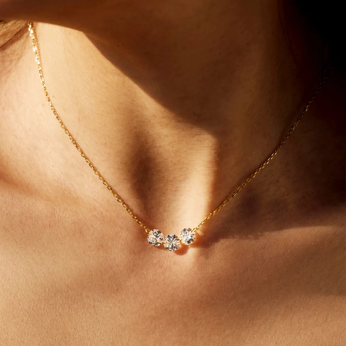Genuine S925 Silver 3 Sparkling Zircon Necklace Dainty Sliding - Adjustable Length  Minimalist Luxury Jewelry for Men and Women