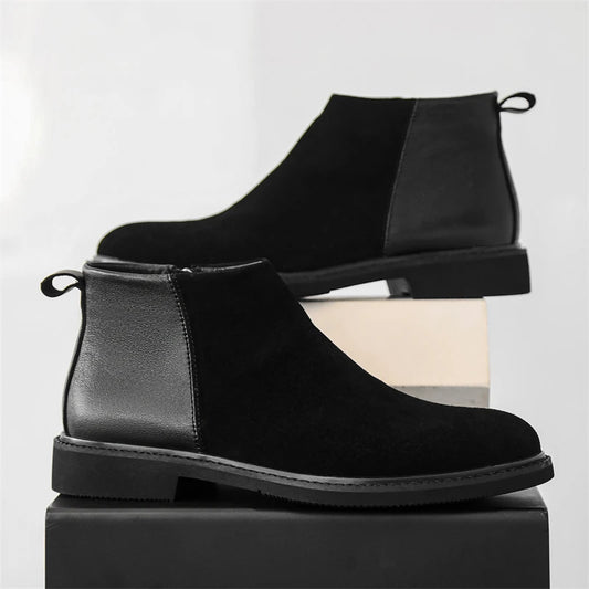 New Arrival Suede Leather Mens Chelsea Boots Comfortable Slip on Biker Boot Elegantes High Top Shoes Business Male Ankle Botas