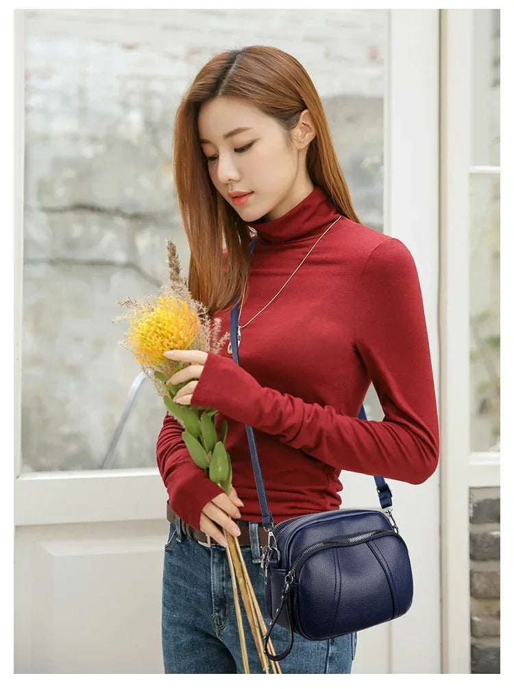 Fashion Soft Leather Crossbody Bags for Women 2026 Casual Female Multi Pocket Messenger Bags Retro Handbags Ladies Shoulder Bags