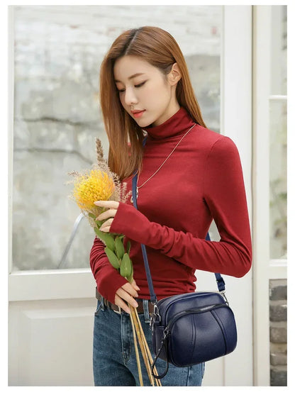 Fashion Soft Leather Crossbody Bags for Women 2026 Casual Female Multi Pocket Messenger Bags Retro Handbags Ladies Shoulder Bags