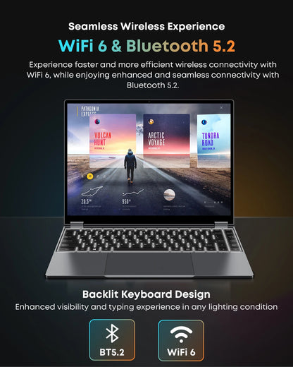CHUWI FreeBook 2-in-1 Laptop IntelN150 13.4'' Touch 2.5K Screen 16GB LPDDR5 RAM 512GB SSD WiFi6 BT5.2 Convenient Office Notebook