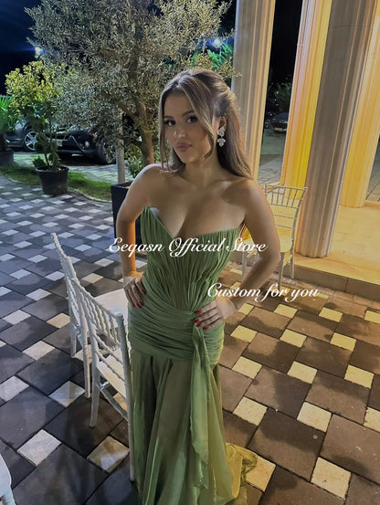 Modern Olive Green Evening Dresses Mermaid Chiffon Long Dress For Wedding Guests Corset Vestidos De Fiesta Party Customized