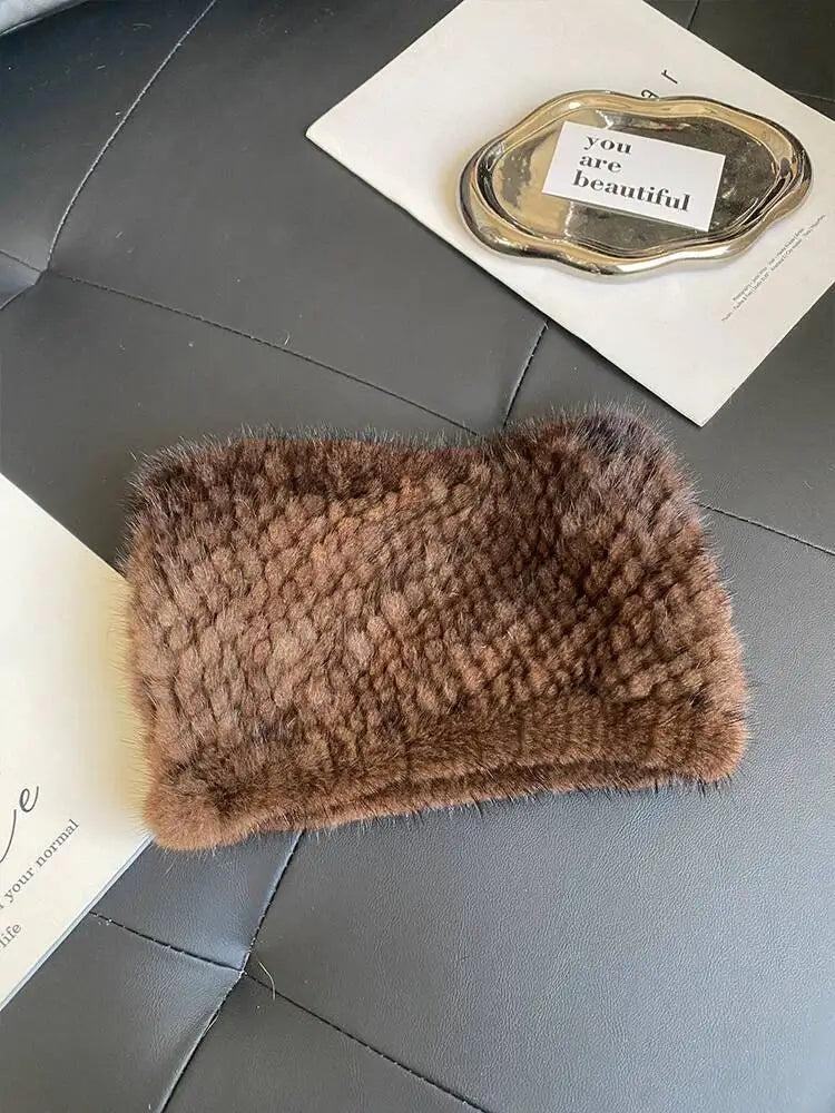 Mink Fur Scarf Fashion Neck Warmer For Women Warm Double-Sided Knitted Elastic Fur Headband Thick Warm Lady Fur Ring scarves