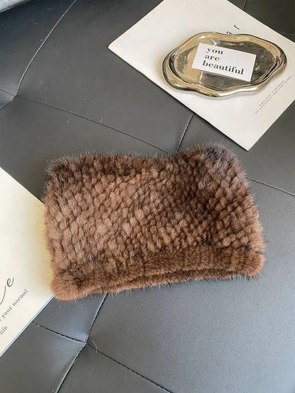 Mink Fur Scarf Fashion Neck Warmer For Women Warm Double-Sided Knitted Elastic Fur Headband Thick Warm Lady Fur Ring scarves