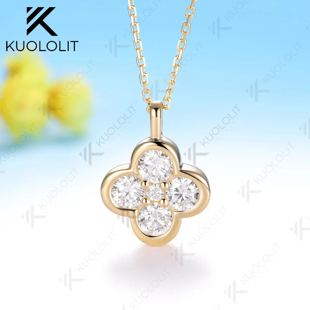 Kuololit 1.23CTW Moissanite Necklace for Women Solid 585 14K 10K Yellow Gold Necklace for Christmas Gifts Party Anniversary