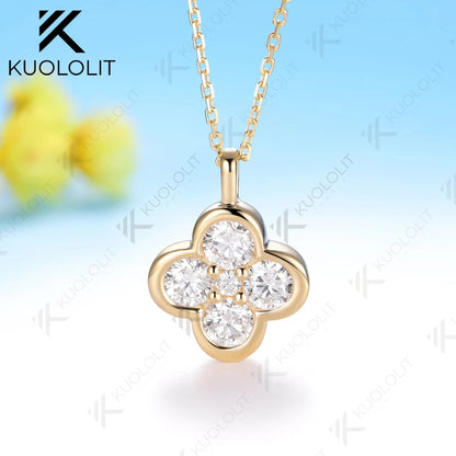 Kuololit 1.23CTW Moissanite Necklace for Women Solid 585 14K 10K Yellow Gold Necklace for Christmas Gifts Party Anniversary