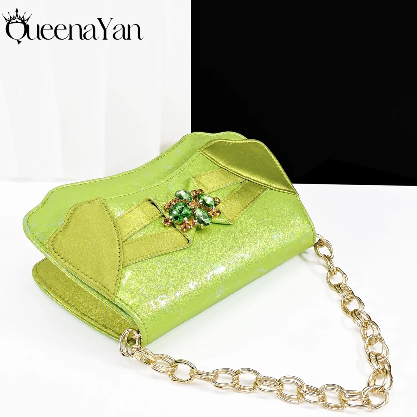 Newest Lemon Green Color Party Weddling Low Heels Pointed Toe Women Shoes and Bag Made of New Bright Materials Comfortable Heels