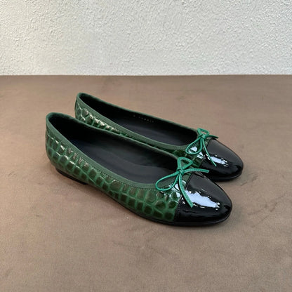 Luxury Brand Women's Slip-on Bow-accented  Low-heel Shoes Mary Janes Embossed Upper Patent Leather Versatile Casual Shoes